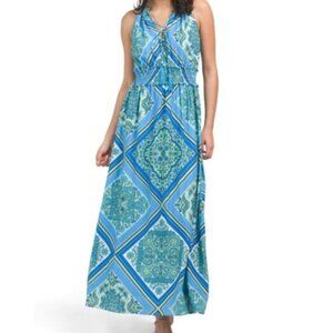 NWT TAYLOR Tile Print Halter Maxi Dress